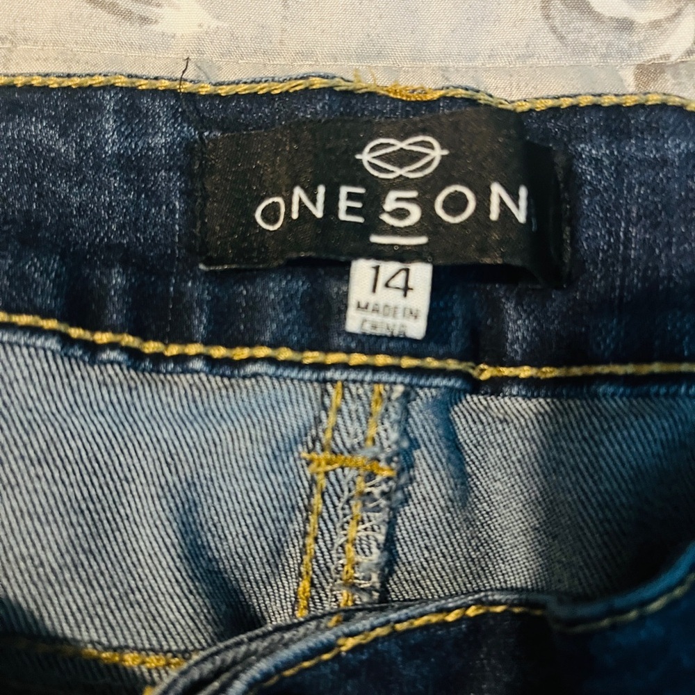 Size 14 one 5 one Dark Blue Distressed Boyfriend Jeans - Picture 2 of 8